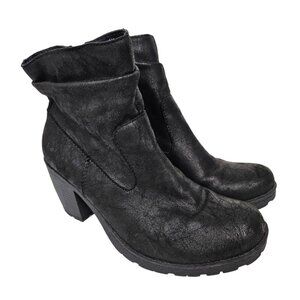 Born BOC Black Faux Leather Slouchy Ankle Stacked Chunky Lug Heel Boot 9